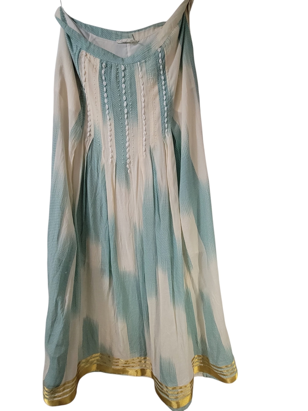 Anthropologie Floreat Far Seas White Skirt with Aqua Accents Gold Trim Size 4